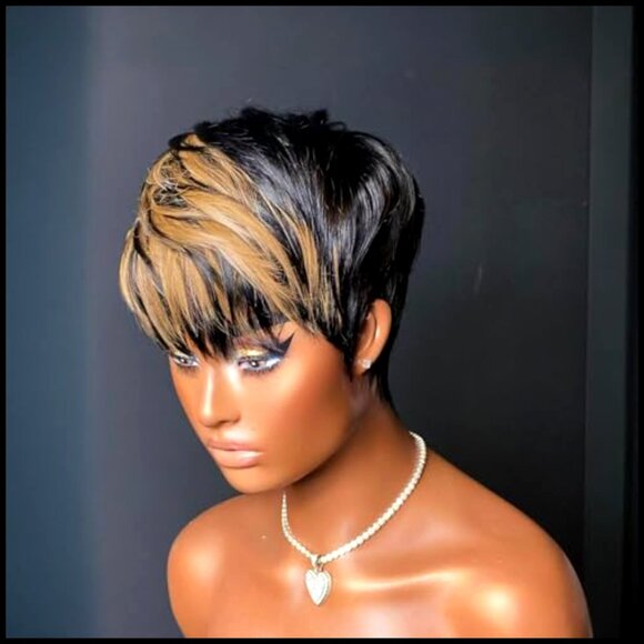 Short Pixie Cut Wig Human Hair Glueless Machine Made Wear and Go